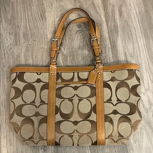 Coach Tan and Brown Signature Tote